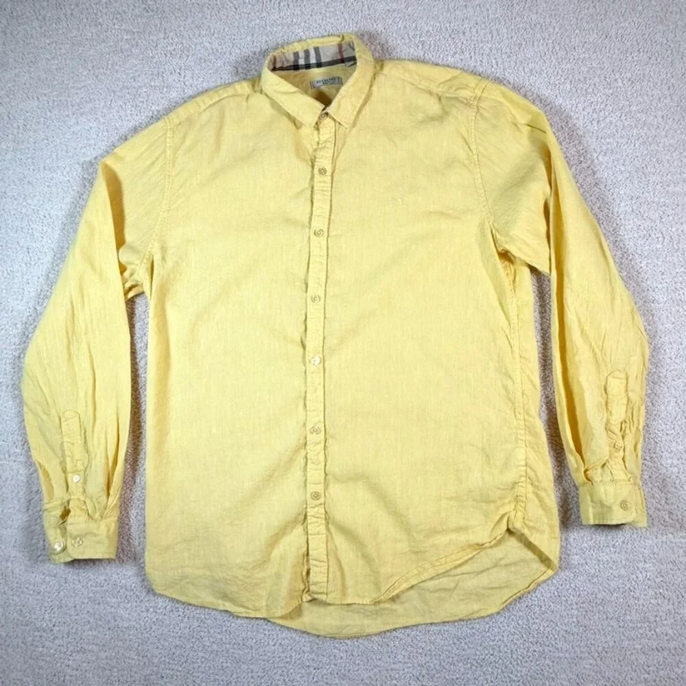 Burberry Brit Mens Long Sleeve Button Shirt Yellow Nova Check Flip Cuff Sz 2XL - Picture 1 of 13